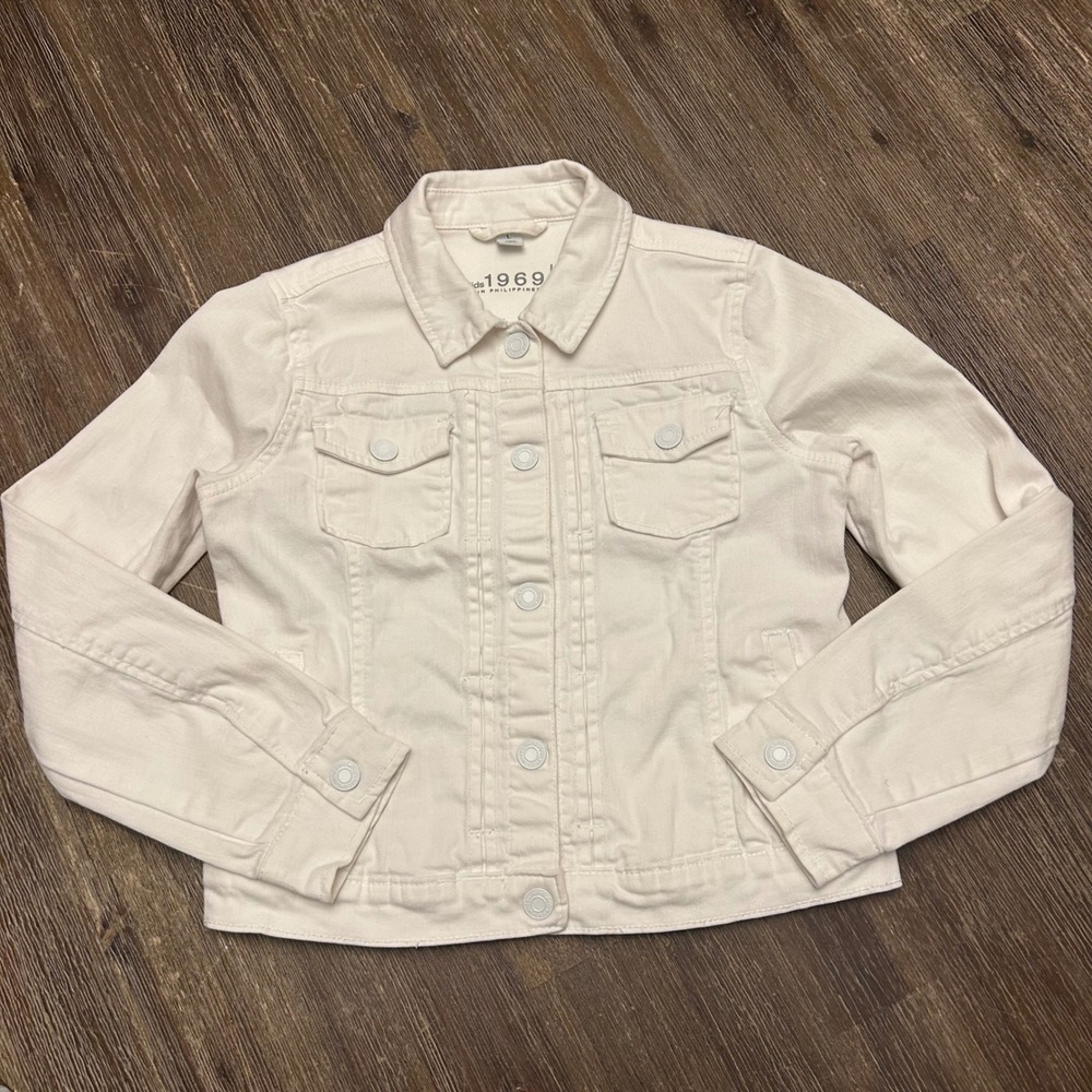 Gap Kids 1969 Denim Trucker Jacket Kids L White Cotton Stretch
